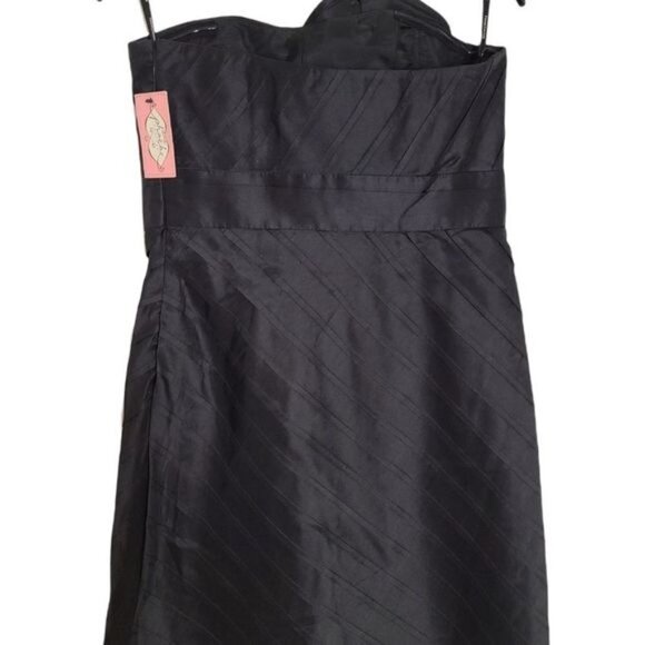 𝅺PHOEBE COUTURE Black 100% Silk Elegant Strapless Cocktail Dress Size 4 - Picture 11 of 16